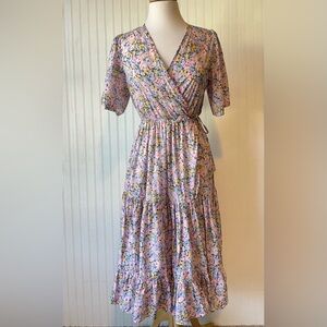 Sister Jane Women's Multicolor Floral Ruffled Wrap Dress Sz S